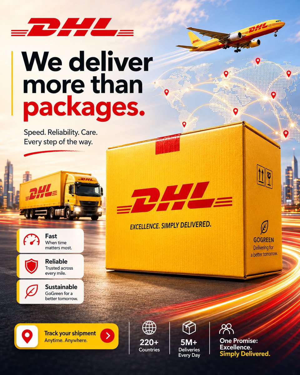 DHL Red and Yellow Delivery Package Hero Poster — AI result, variation 2 of 4