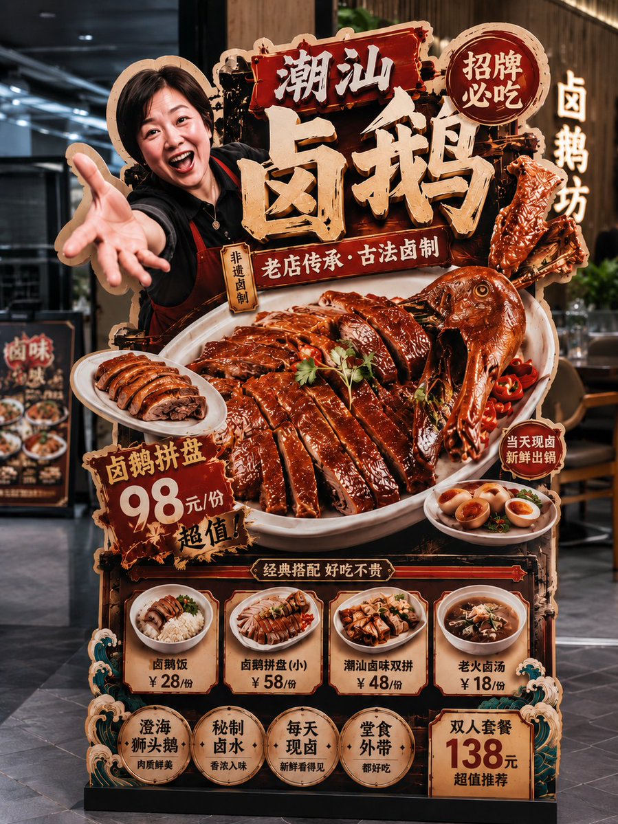 Die-Cut Restaurant Floor Display With Breakout Character — AI result, variation 4 of 4