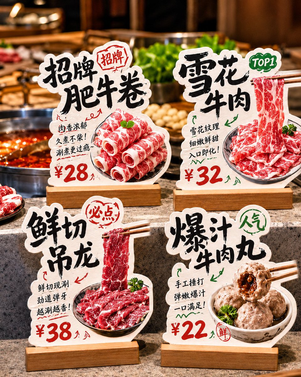 Die-Cut Store Tabletop Cards With Dish Recommendations — AI result, variation 3 of 4