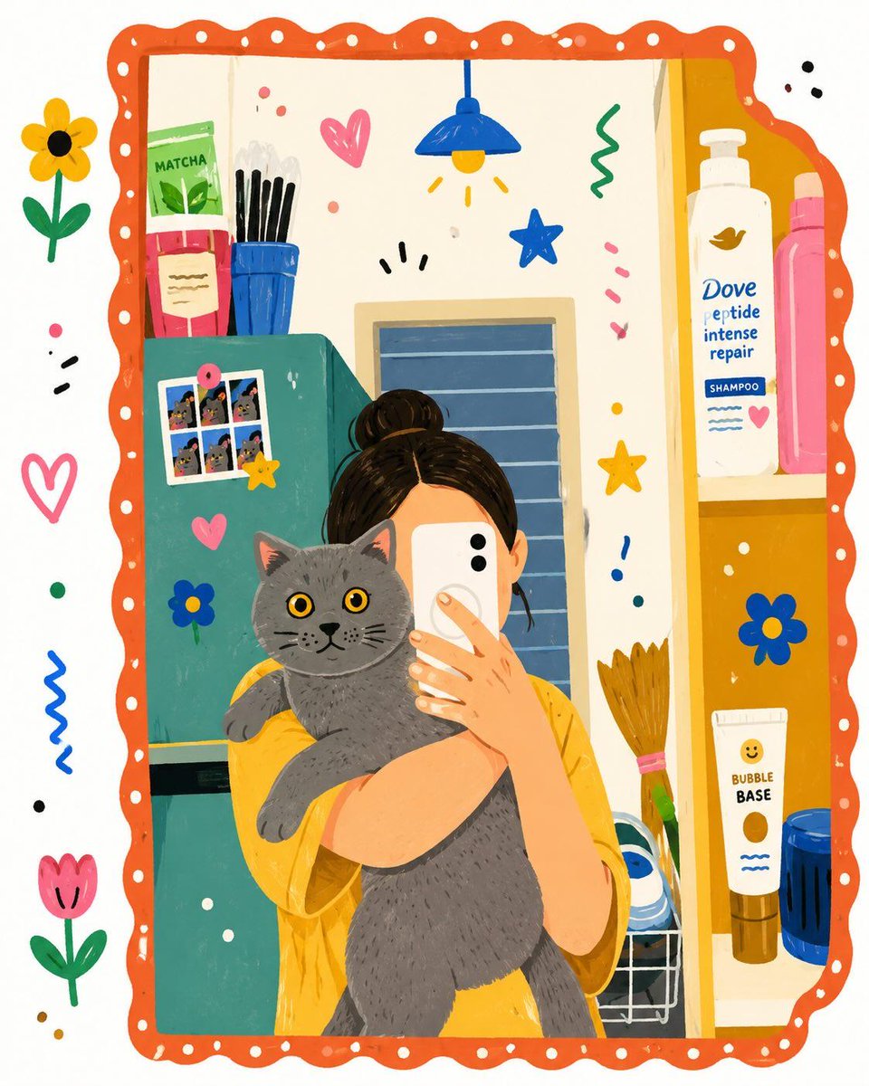 Doodle Couple Mirror Selfie Illustration — AI result, variation 2 of 3