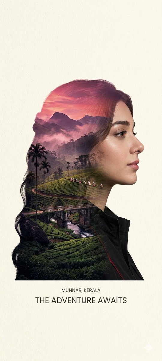Double Exposure Travel Poster With Profile Silhouette — AI result, variation 2 of 2