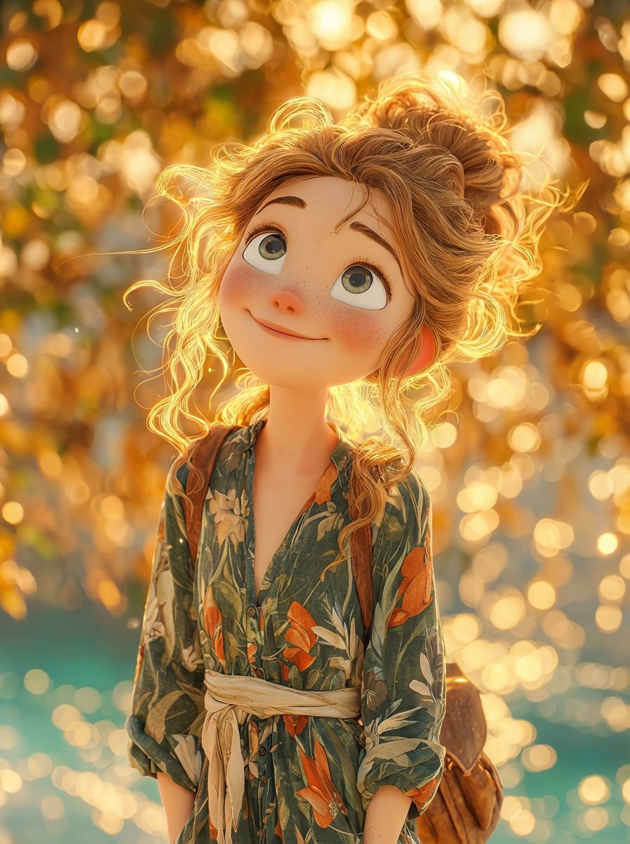 Dreamy 3D Animated Girl in Golden Light — AI result, variation 2 of 2