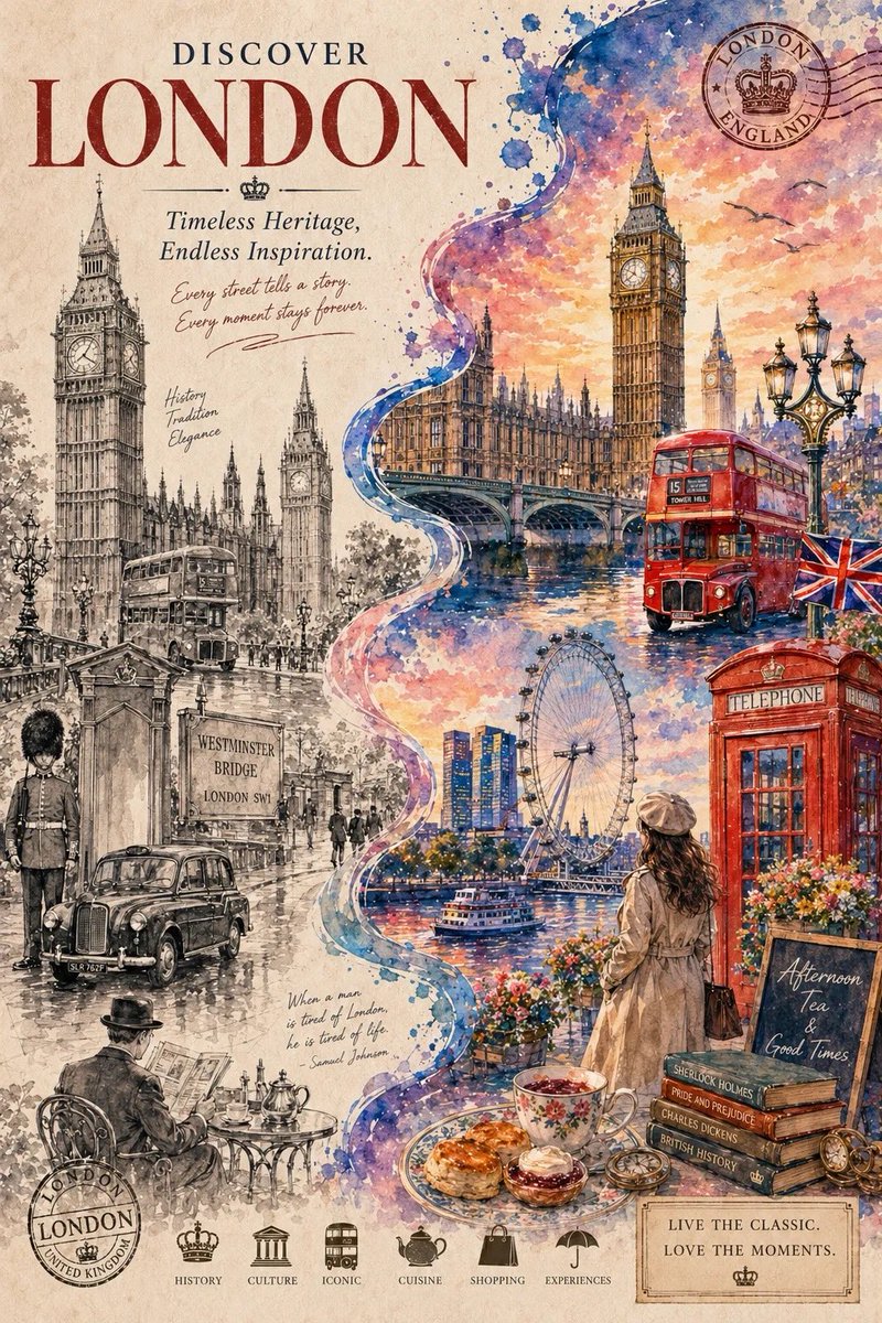 Dual-World Travel Poster With Watercolor Portal — AI result, variation 2 of 2