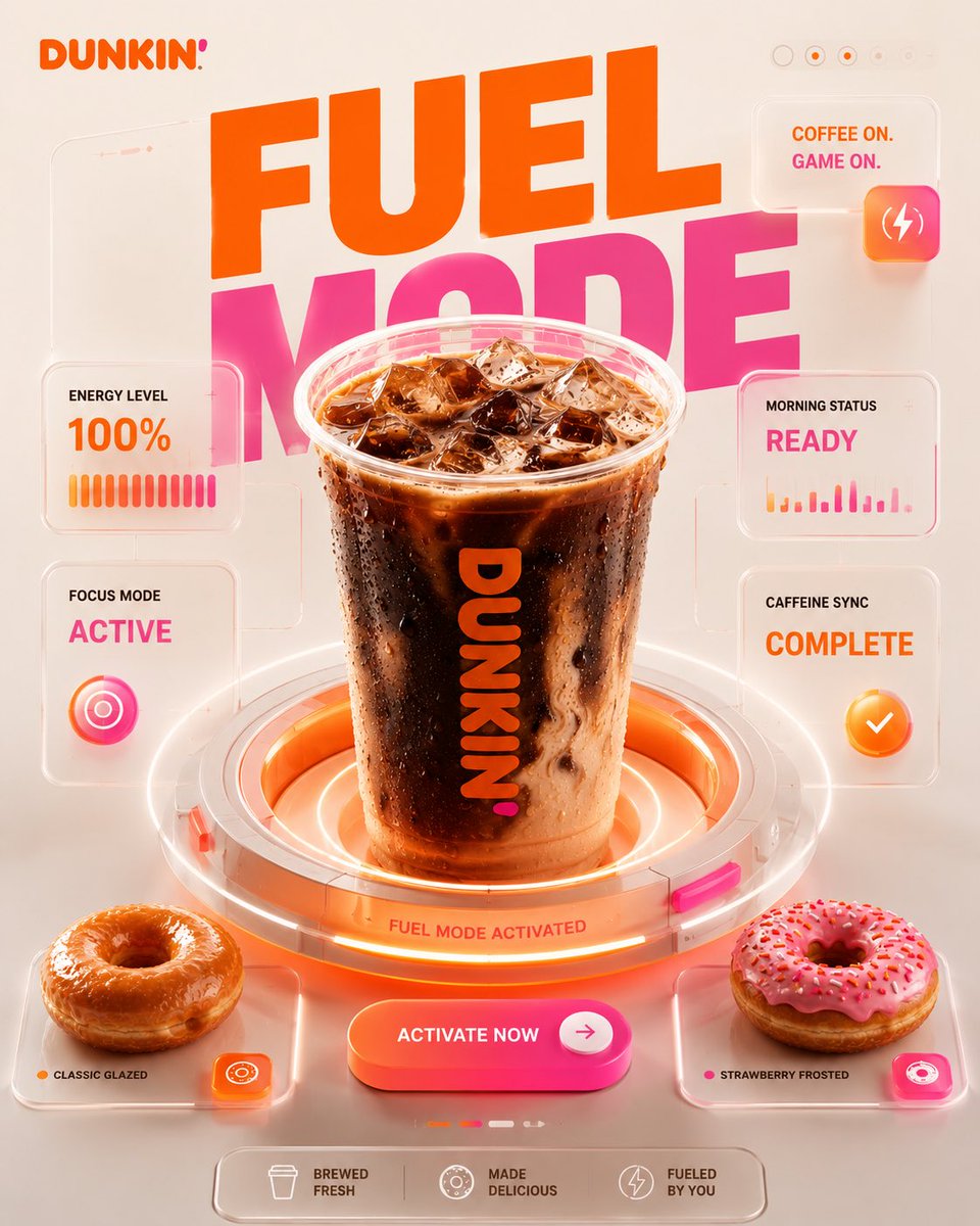 Dunkin Iced Coffee Poster With 3D Interface Panels — AI result, variation 2 of 4