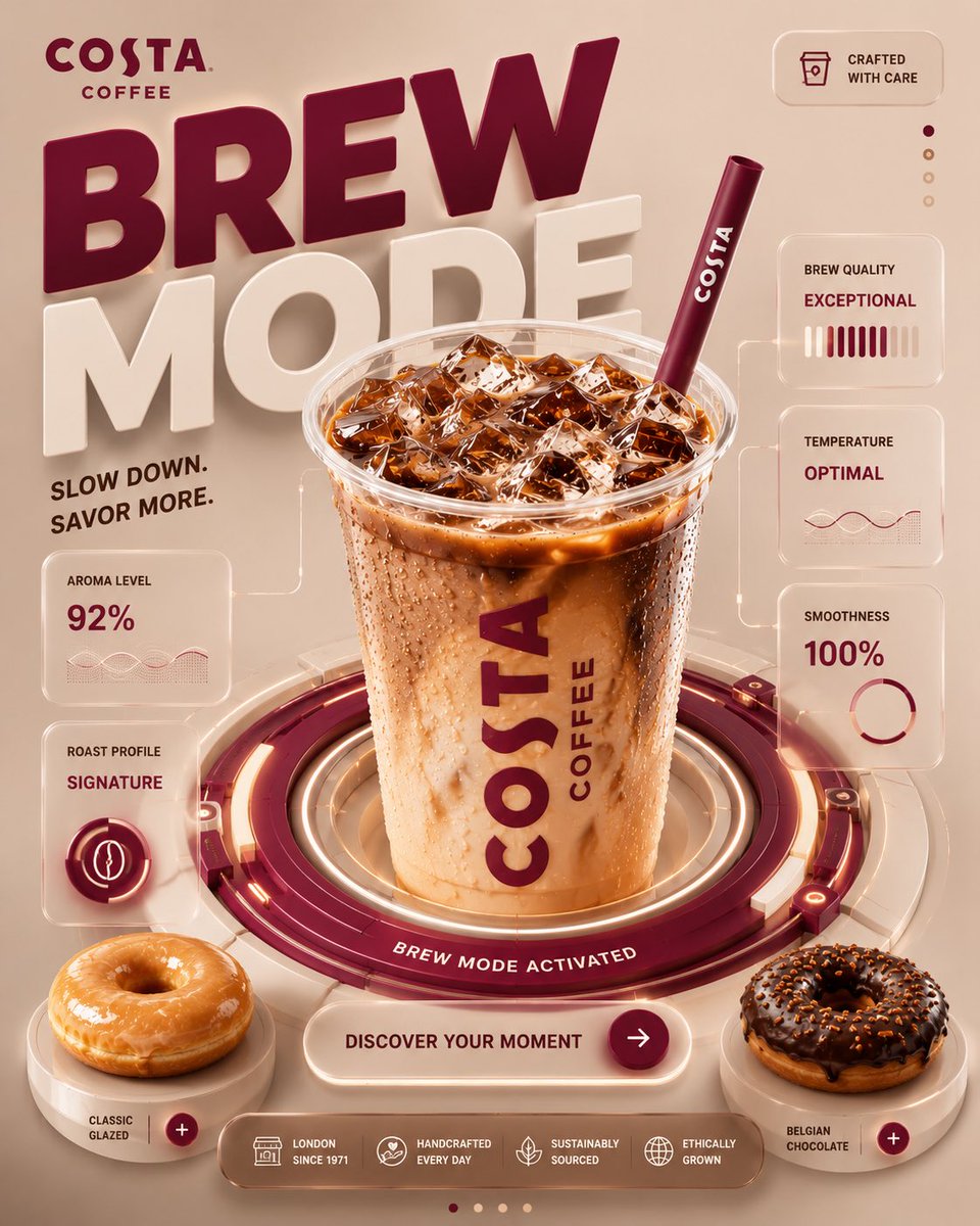 Dunkin Iced Coffee Poster With 3D Interface Panels — AI result, variation 4 of 4