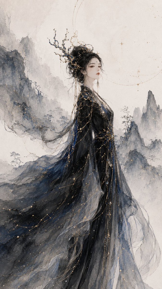Eastern Fantasy Couture Ink-Wash Poster — AI result, variation 4 of 4