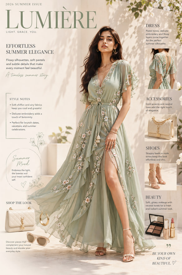 Editorial Fashion Magazine Layout With Courtyard Model — AI result, variation 2 of 3