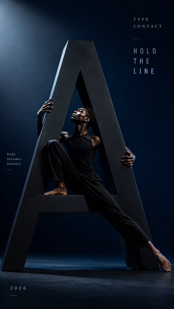 Editorial Poster With Sculptural 3D Letter Interaction — AI result, variation 3 of 4