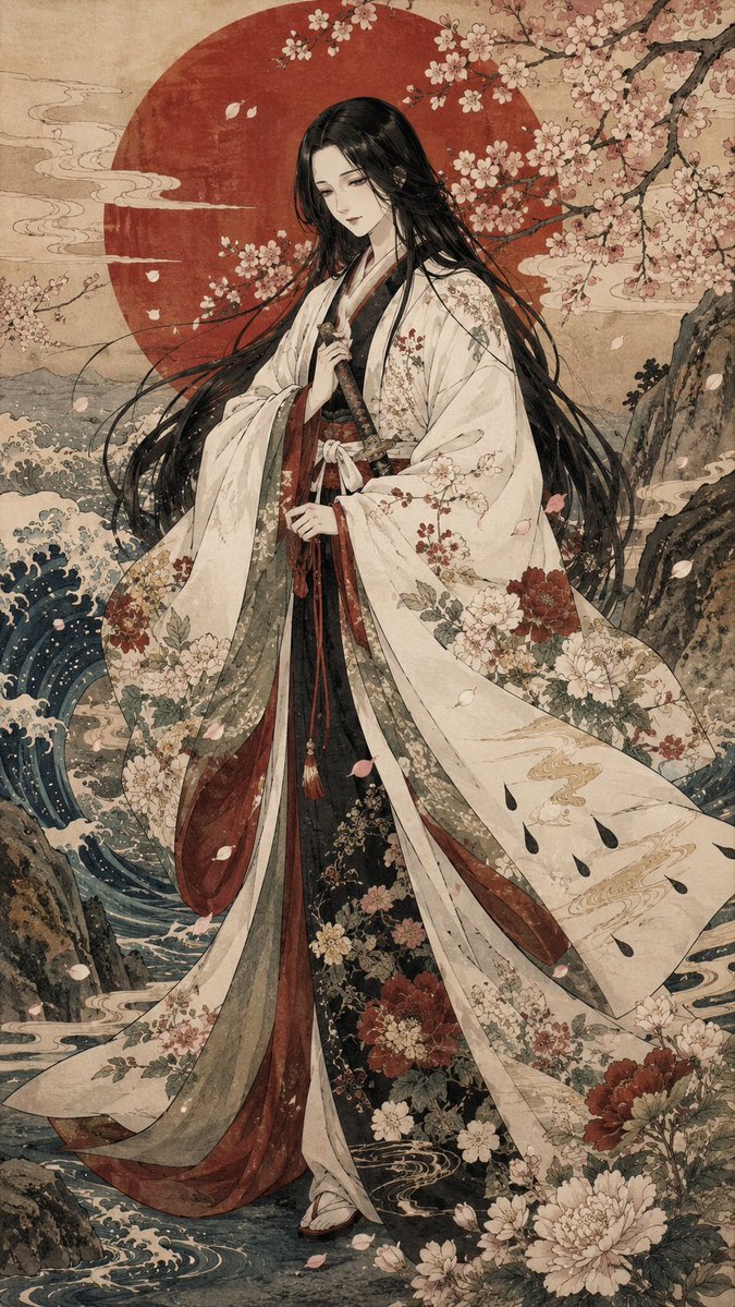 Edo Woodblock Anime Character Portrait Prompt — AI result, variation 2 of 4