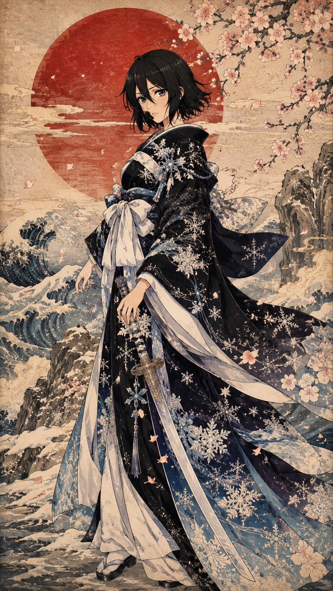 Edo Woodblock Anime Character Portrait Prompt — AI result, variation 4 of 4