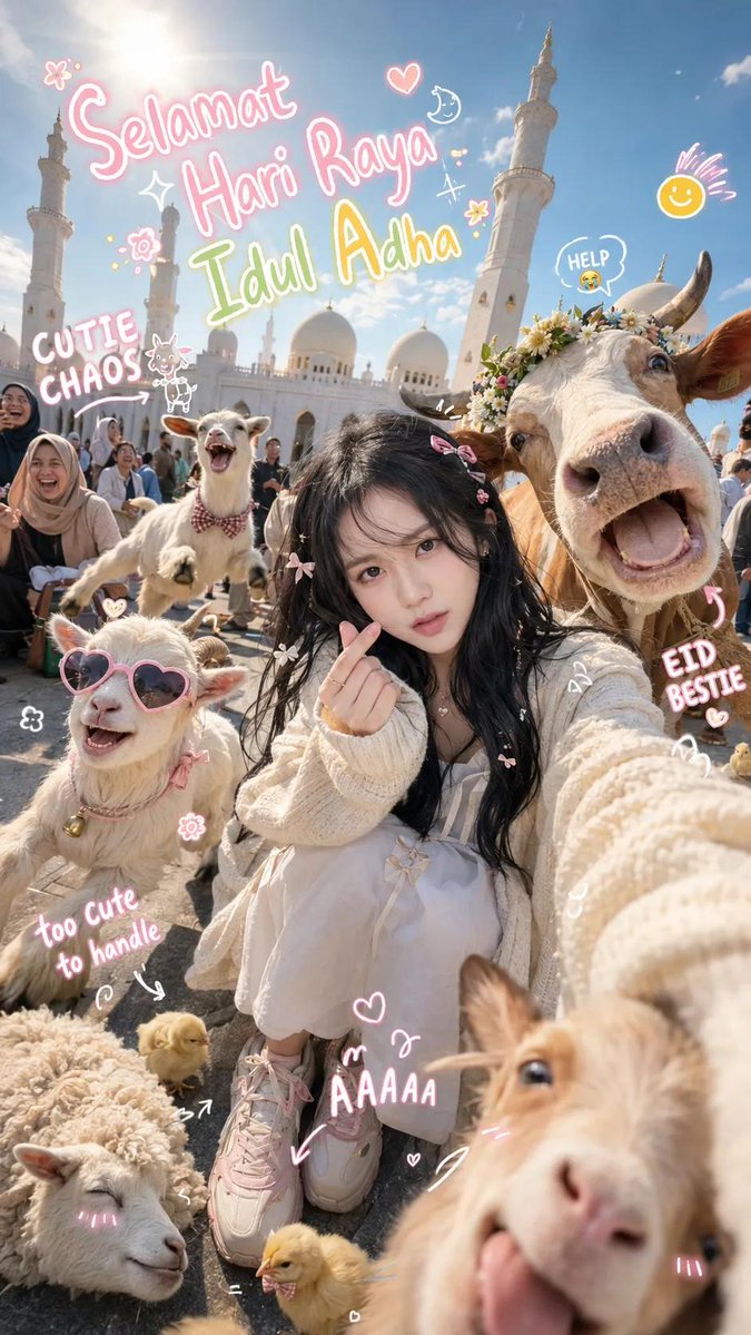 Eid Animal Selfie with Pastel Mosque Backdrop — AI result, variation 2 of 2