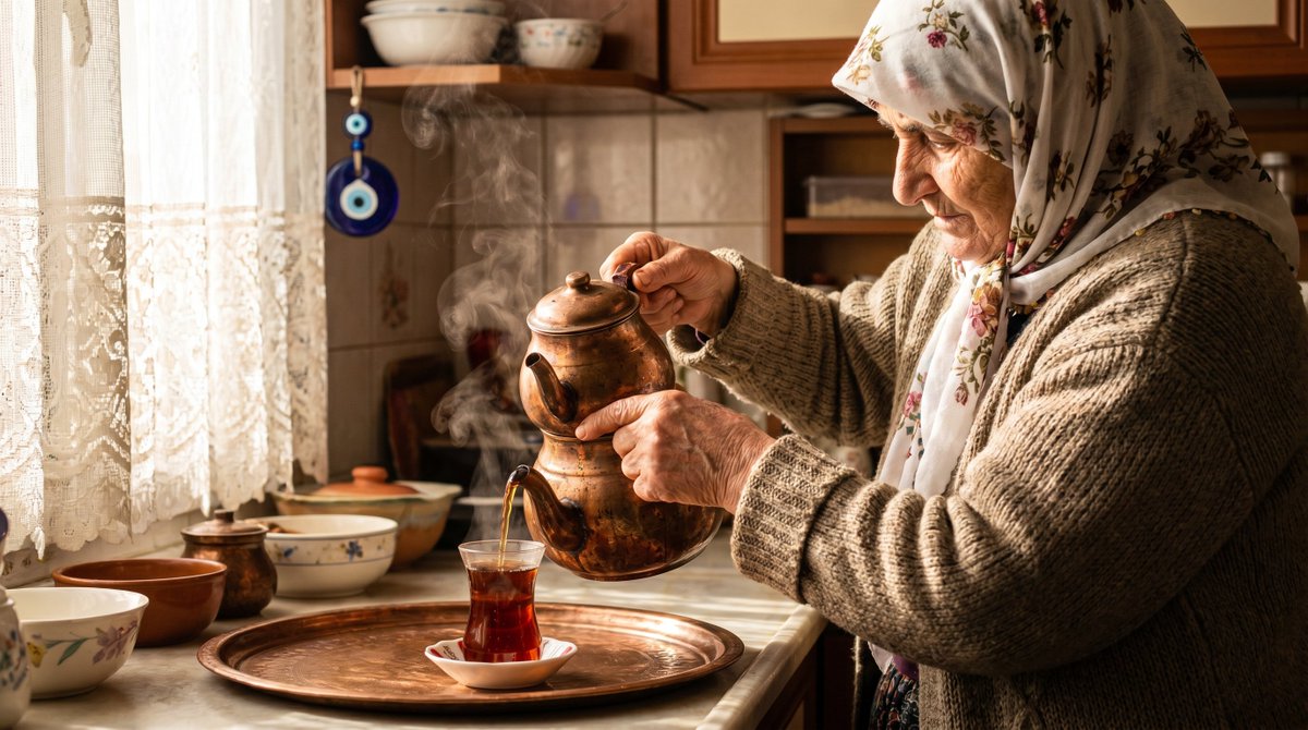 Elderly Woman Pouring Tea Close-Up Photo — AI result, variation 2 of 4
