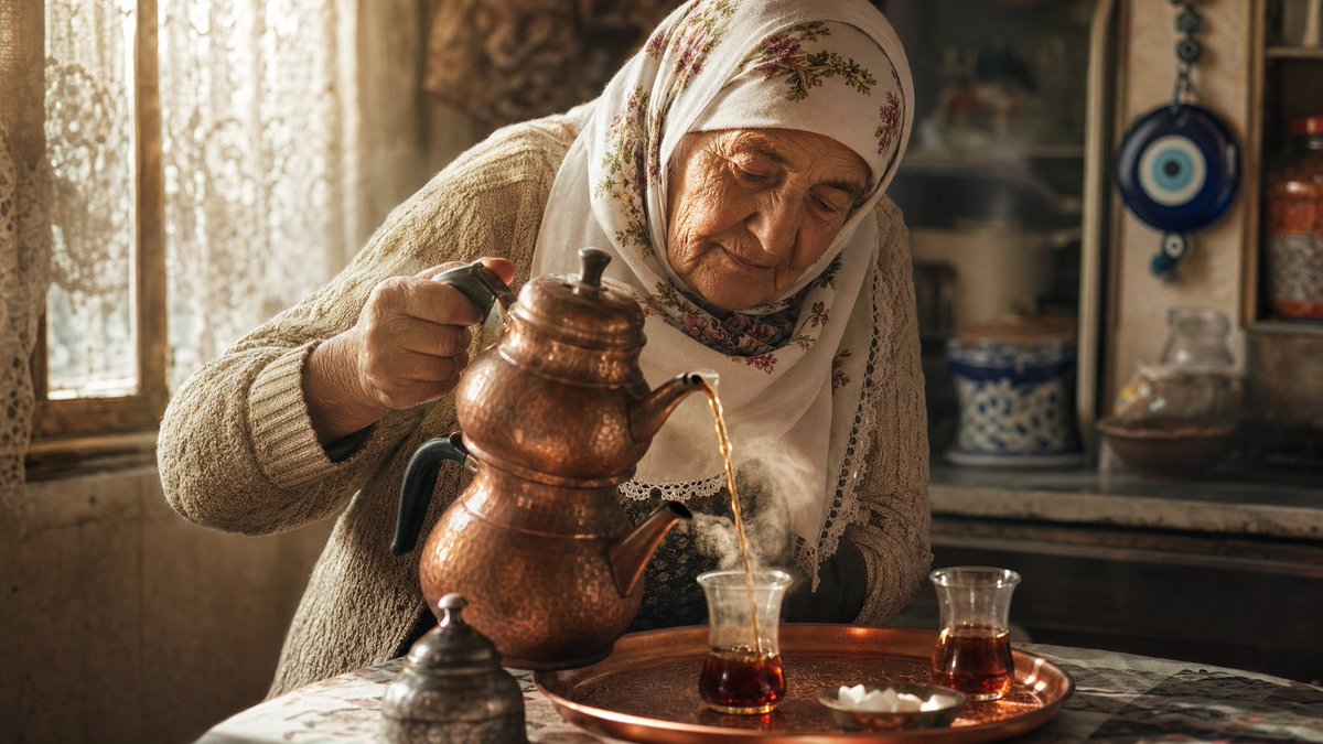 Elderly Woman Pouring Tea Close-Up Photo — AI result, variation 3 of 4