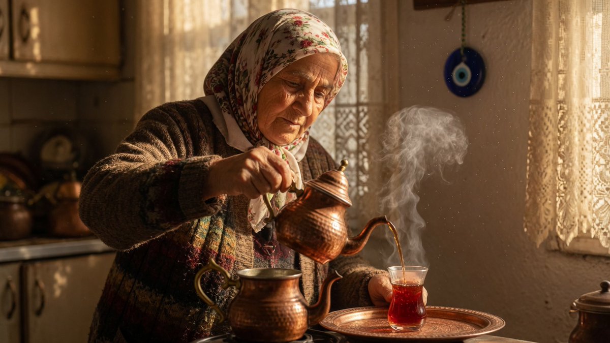 Elderly Woman Pouring Tea Close-Up Photo — AI result, variation 4 of 4