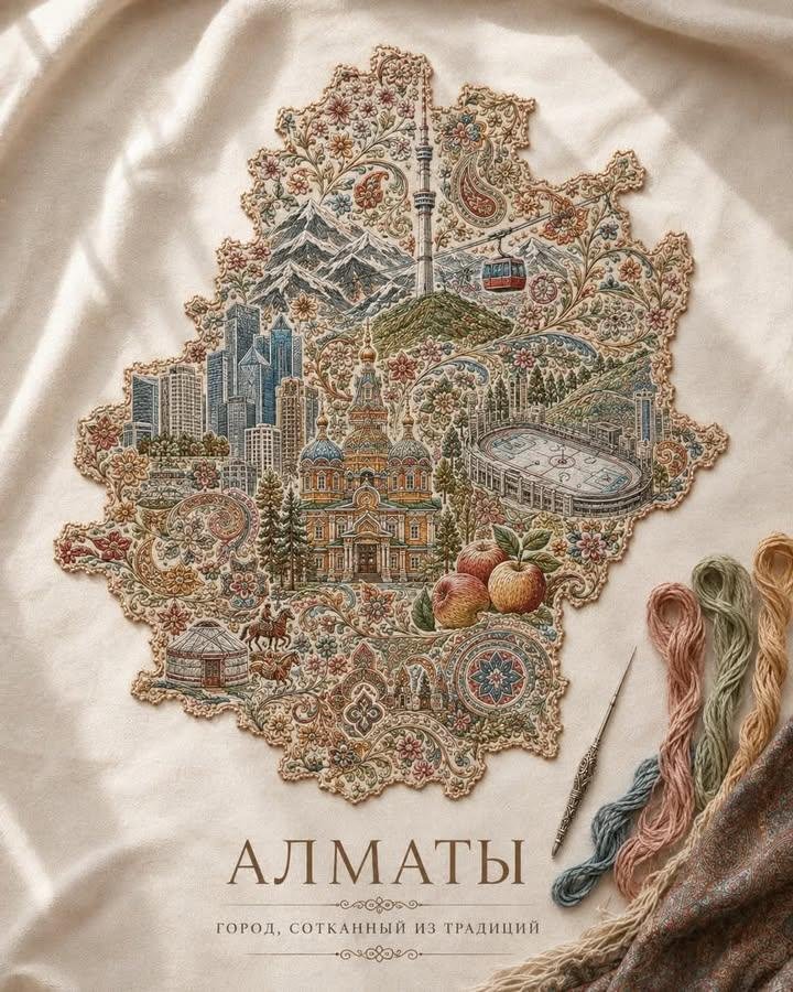 Embroidered Country Map Poster in Textile Art — AI result, variation 2 of 3