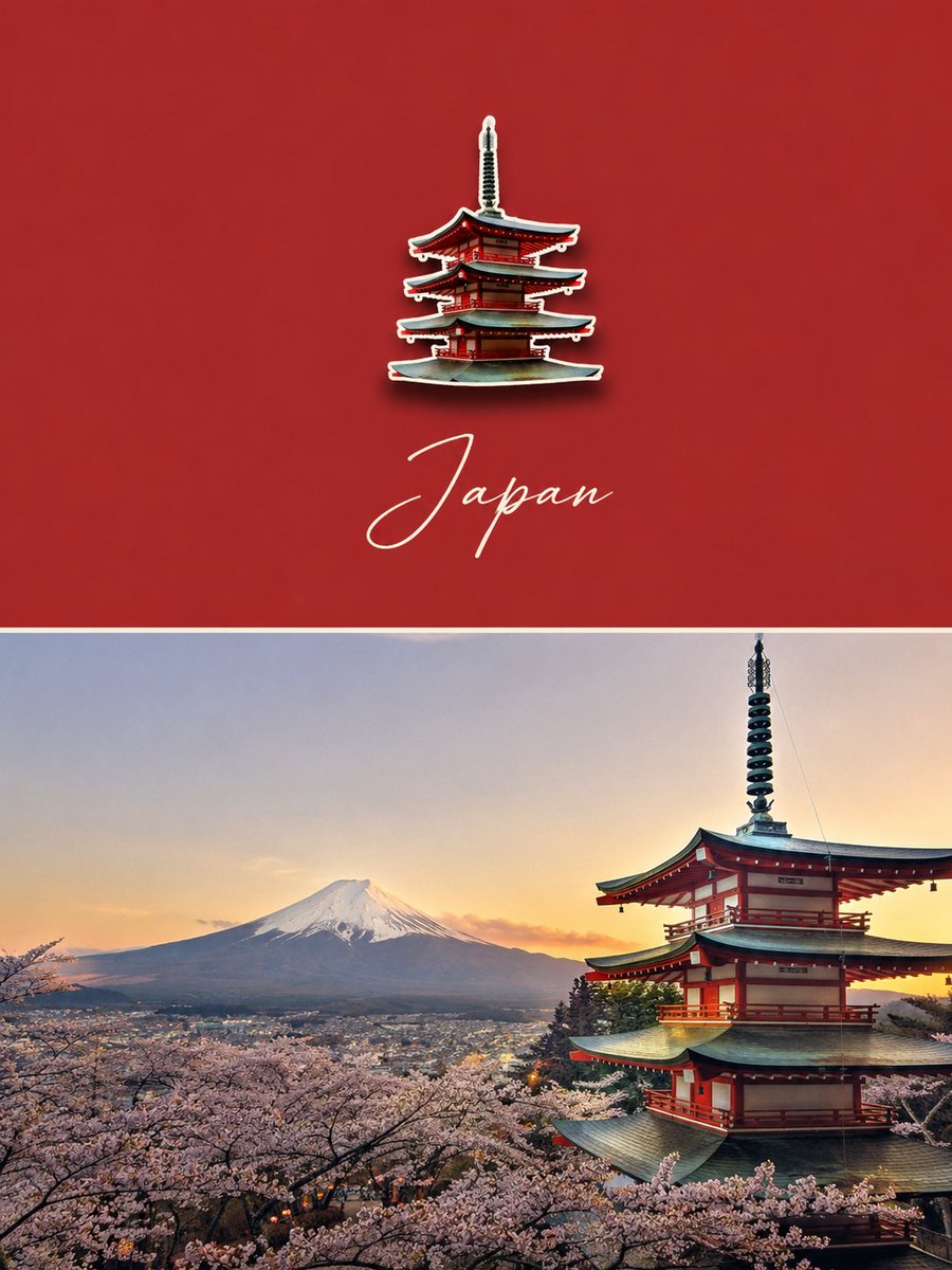 A two-part vertical poster: a small die-cut enamel magnet of the subject sits on a solid color field above, while the untouched original photograph fills the…