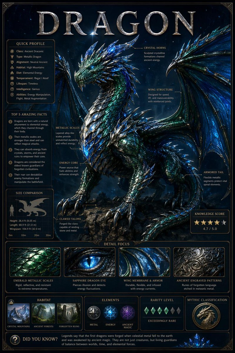 A vertical museum-style poster with a large realistic 3D subject at the centre, pointer-line callouts, and tidy information panels. Four macro close-ups and a…