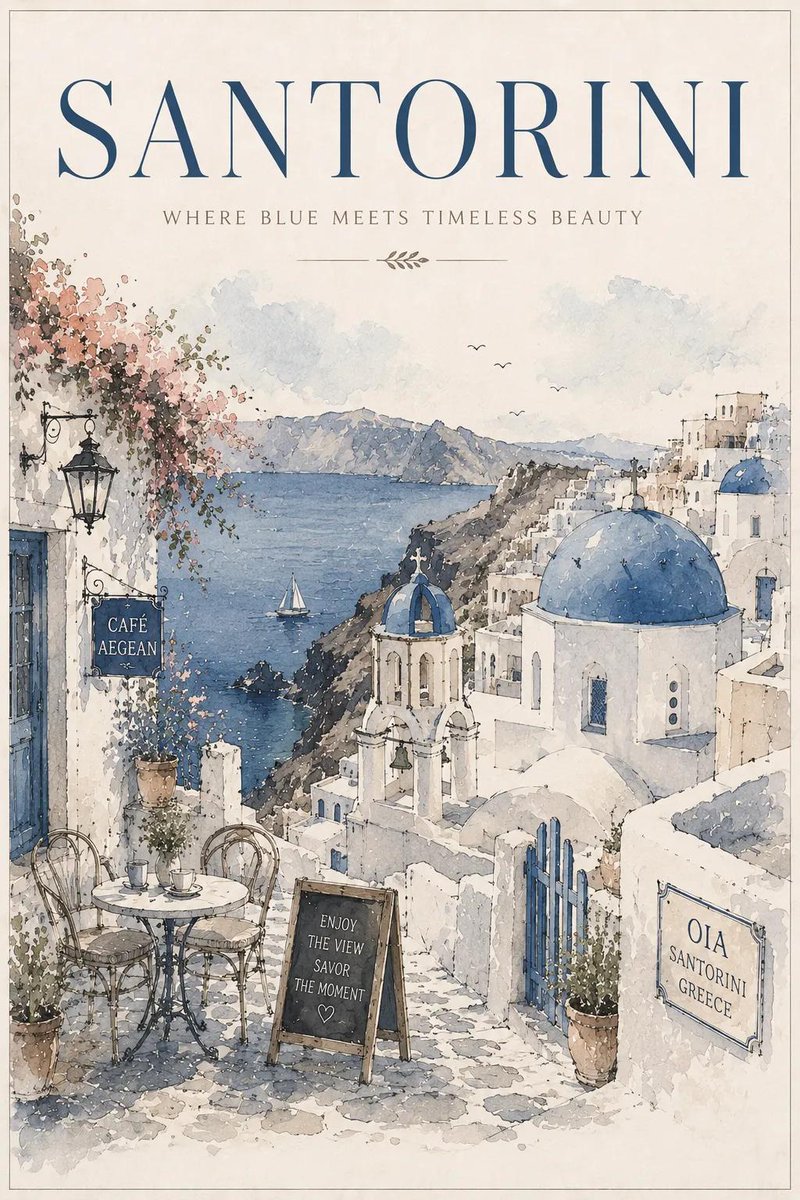 European Café Terrace Watercolor Travel Print — AI result, variation 3 of 4