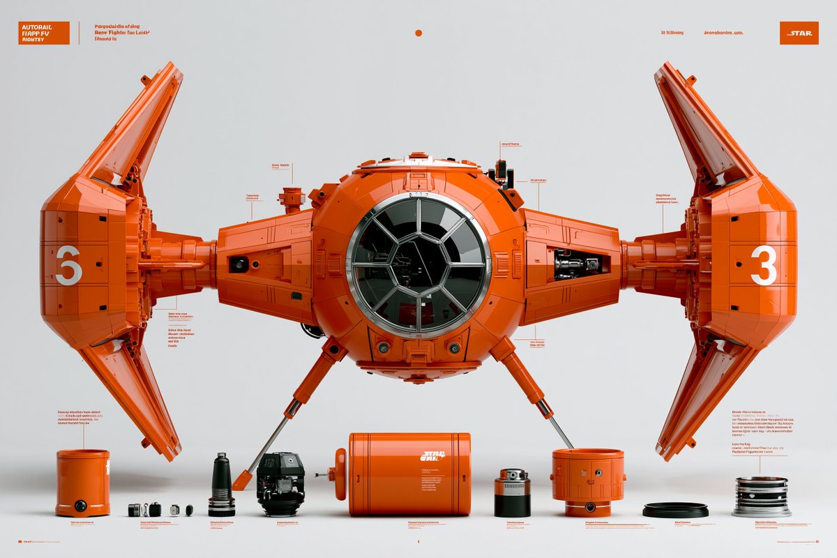 Exploded Geometric Fighter Craft Infographic — AI result, variation 3 of 4