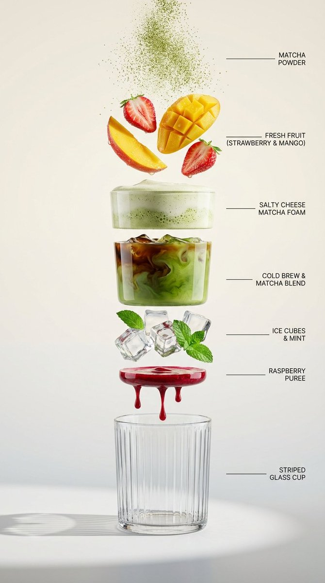 Exploded Layer Drink Diagram in Hyperrealistic Style — AI result, variation 2 of 3