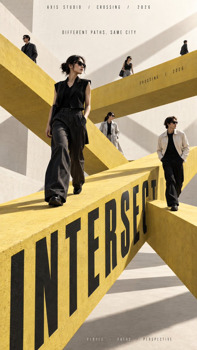 Fashion Campaign Poster With Walking Figures in Architecture — AI result, variation 2 of 4