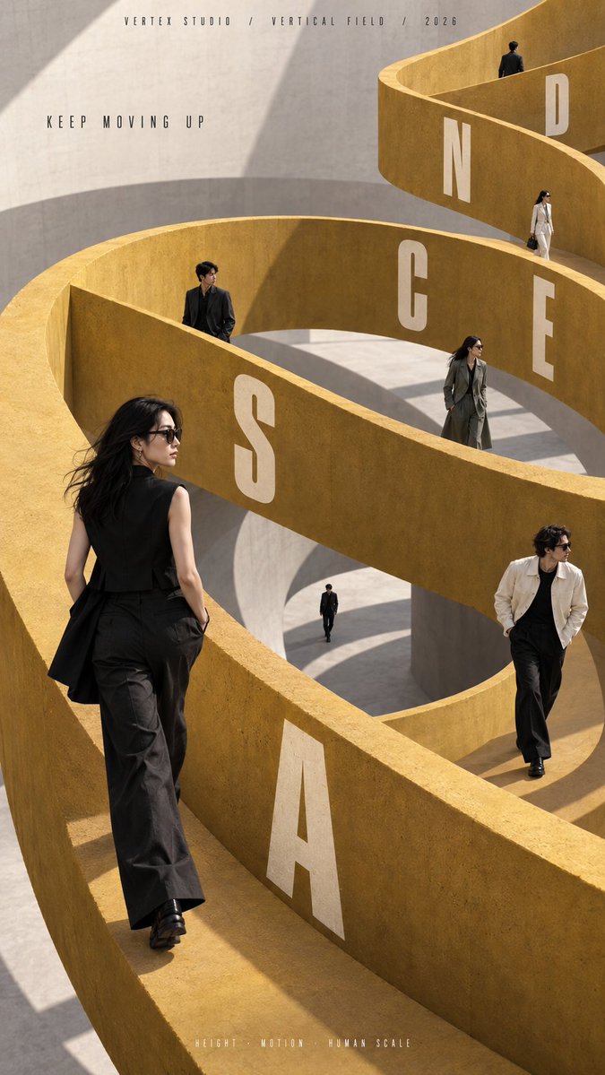 Fashion Campaign Poster With Walking Figures in Architecture — AI result, variation 3 of 4