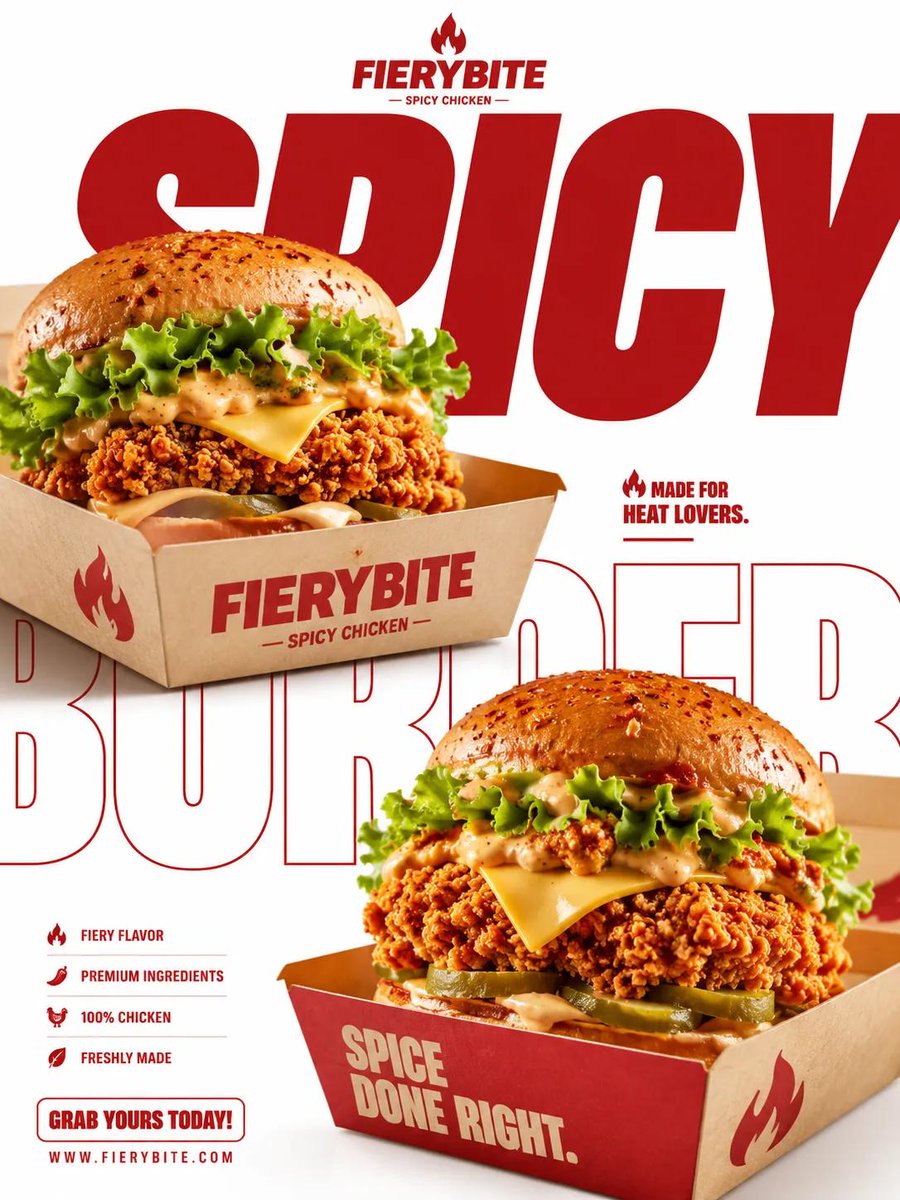 Fast-Food Ad Poster With Oversized Type and Diagonal Trays — AI result, variation 2 of 3