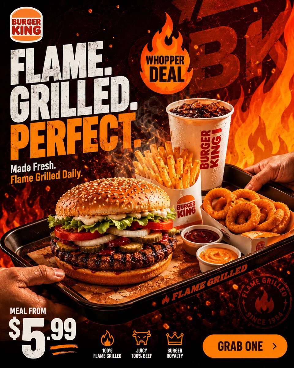 Fast Food Tray Hero Ad with Hands Exchange — AI result, variation 2 of 4