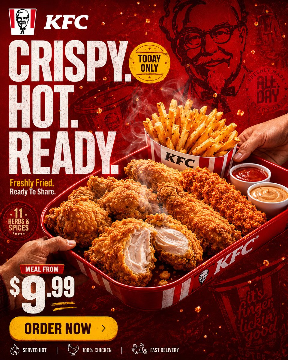 Fast Food Tray Hero Ad with Hands Exchange — AI result, variation 4 of 4