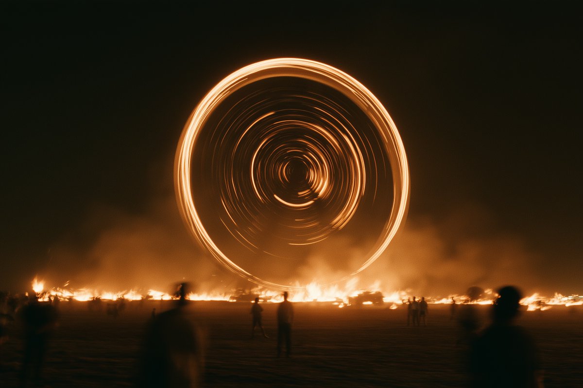Ferris Wheel on Fire at Night Cinematic Scene — AI result, variation 2 of 4