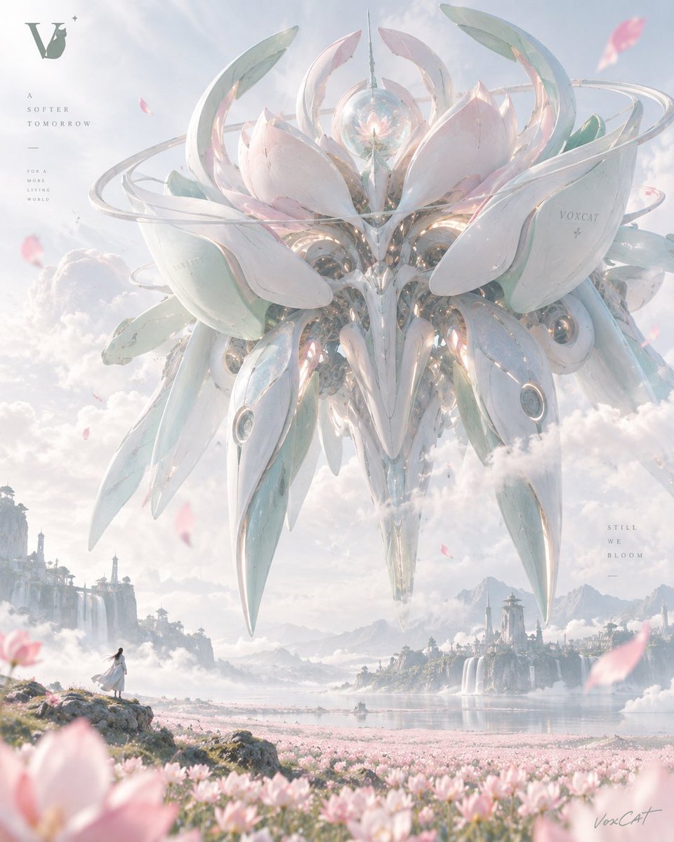 Floating Biomorphic Mecha Poster in Pastel Tones — AI result, variation 2 of 4