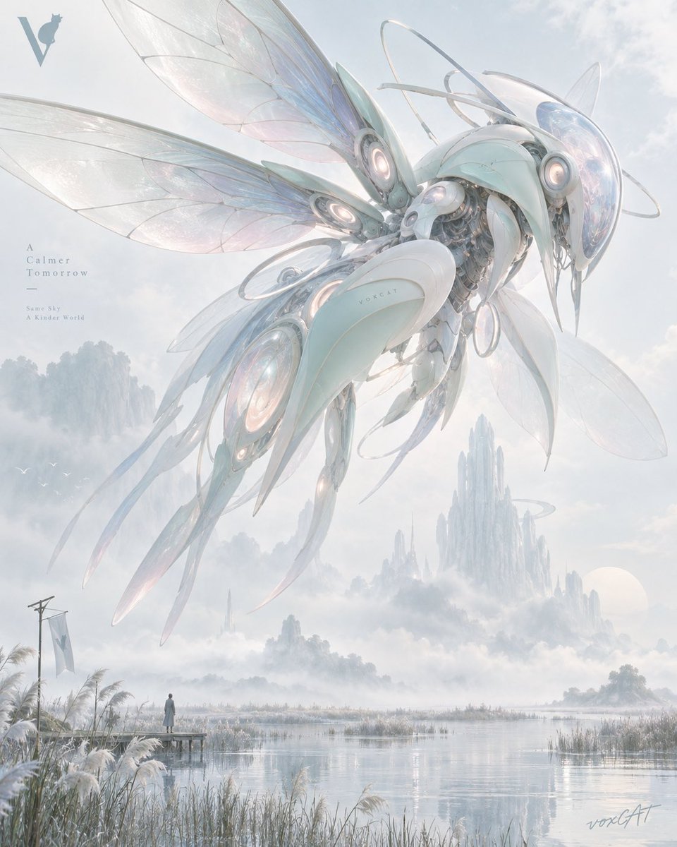 Floating Biomorphic Mecha Poster in Pastel Tones — AI result, variation 4 of 4