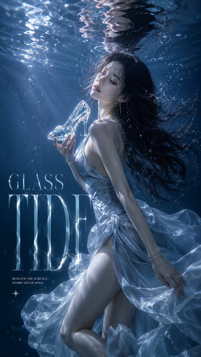 Floating Dress Portrait with Serif Title in Water — AI result, variation 2 of 4