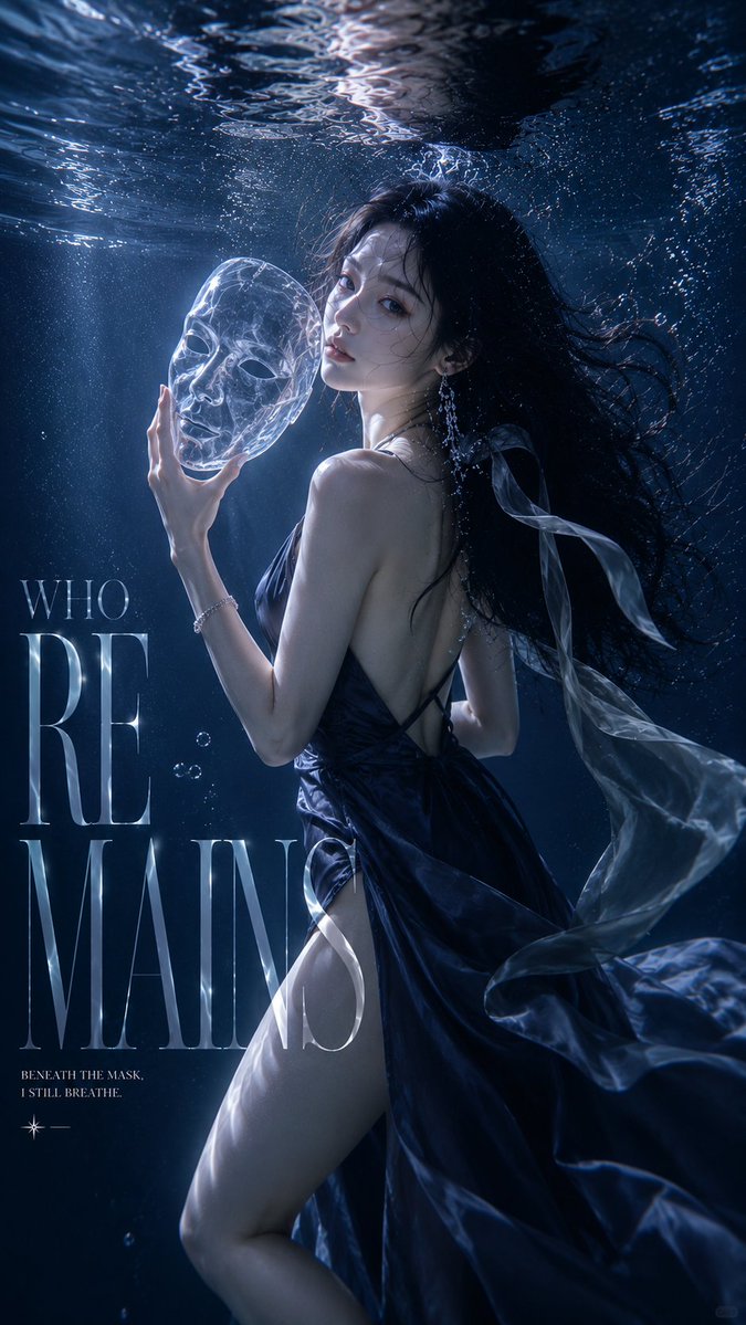 Floating Dress Portrait with Serif Title in Water — AI result, variation 4 of 4