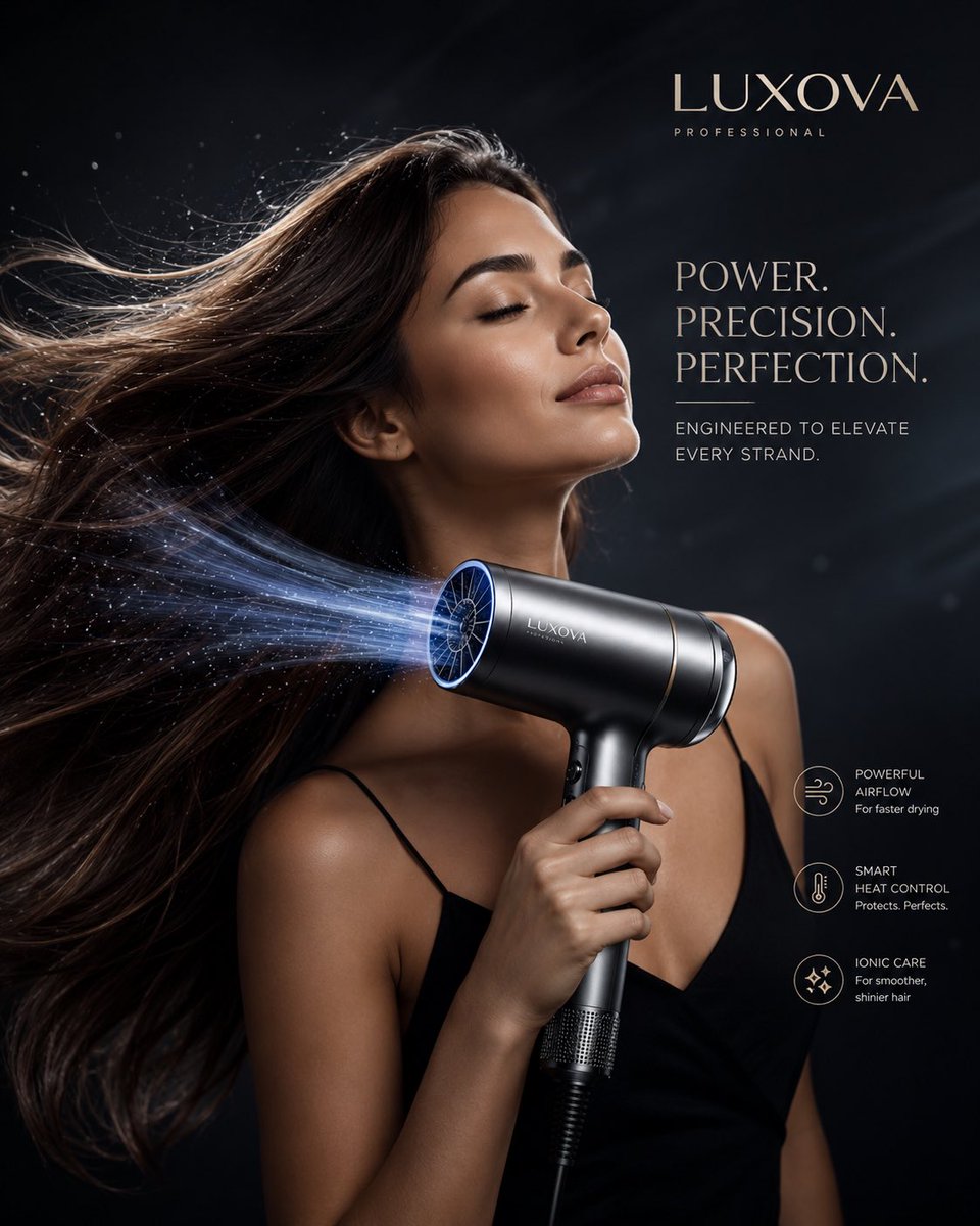 Floating Luxury Hair Dryer Ad Visual — AI result, variation 2 of 2