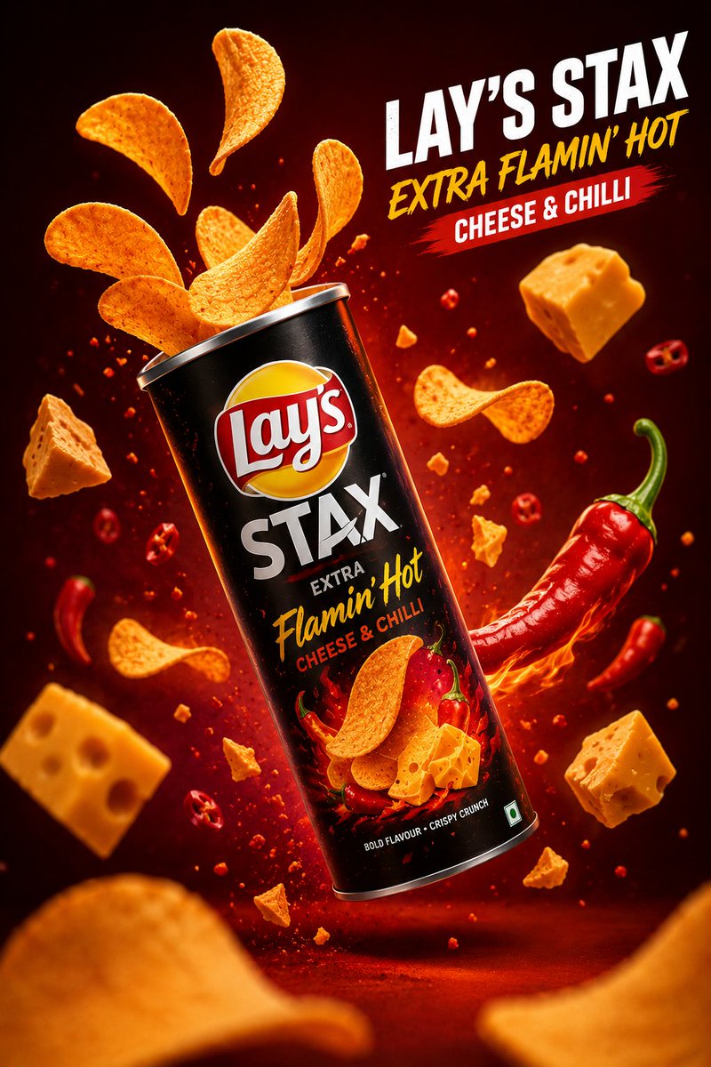 Floating Pringles Can Ad With Crisps and Chillies — AI result, variation 3 of 4