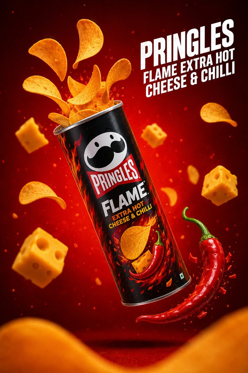 Floating Pringles Can Ad With Crisps and Chillies — AI result, variation 4 of 4