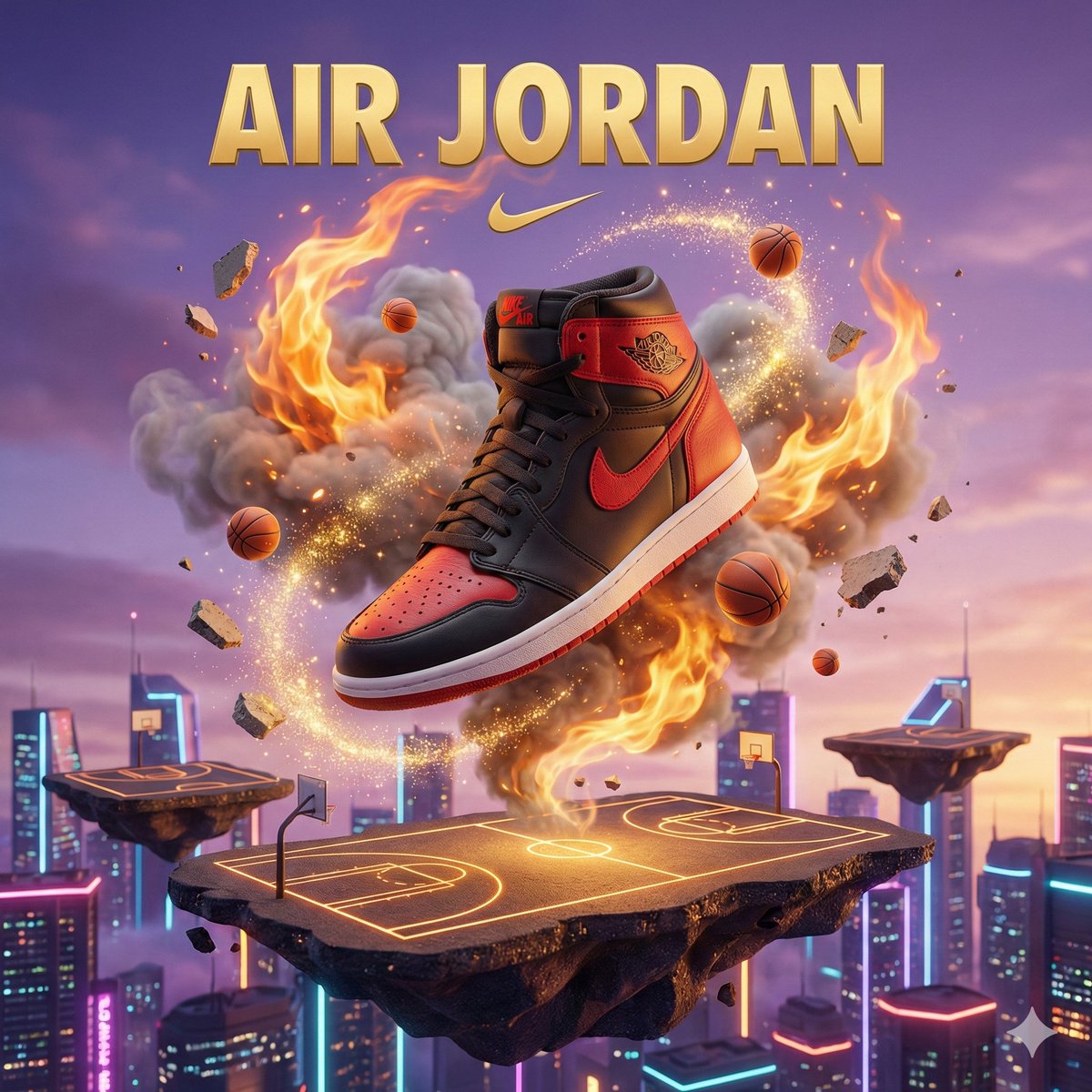 Floating Product Ad Poster in Fantasy Landscape — AI result, variation 2 of 4