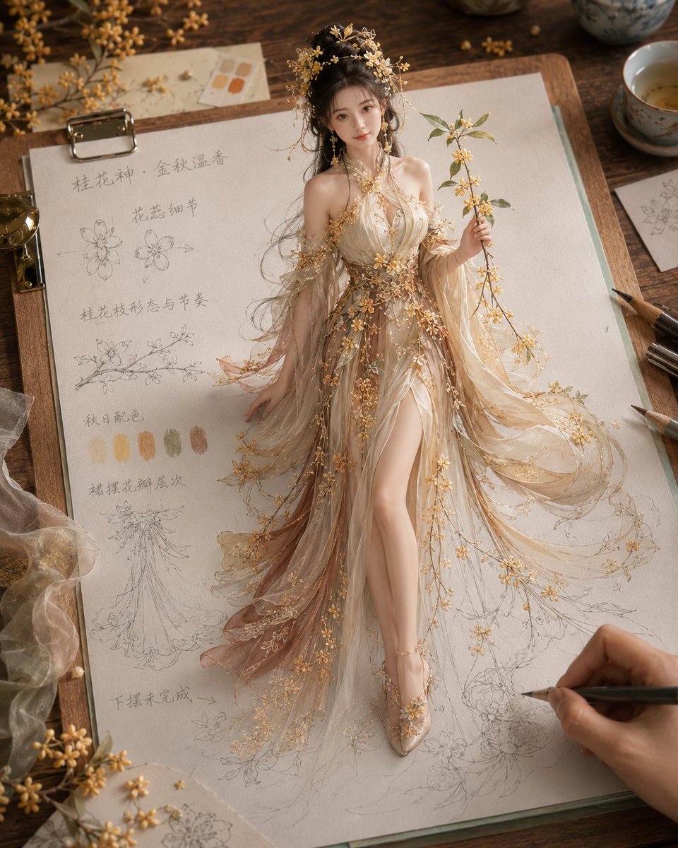 Flower Goddess Rising from a Costume Sketch — AI result, variation 3 of 4