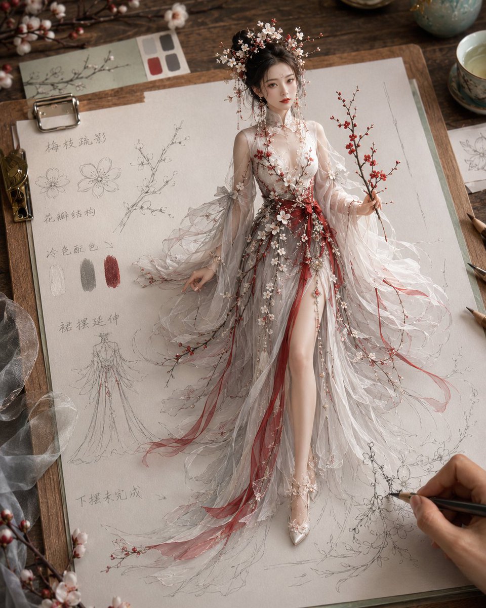 Flower Goddess Rising from a Costume Sketch — AI result, variation 4 of 4