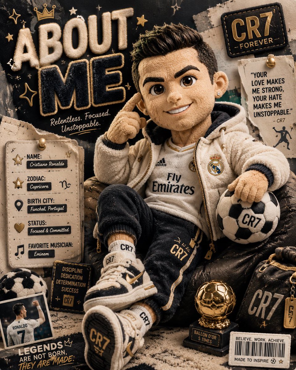 A portrait becomes a soft collectible toy character posed like a fashion editorial, surrounded by stitched labels, plush props, and bold fluffy lettering. The…