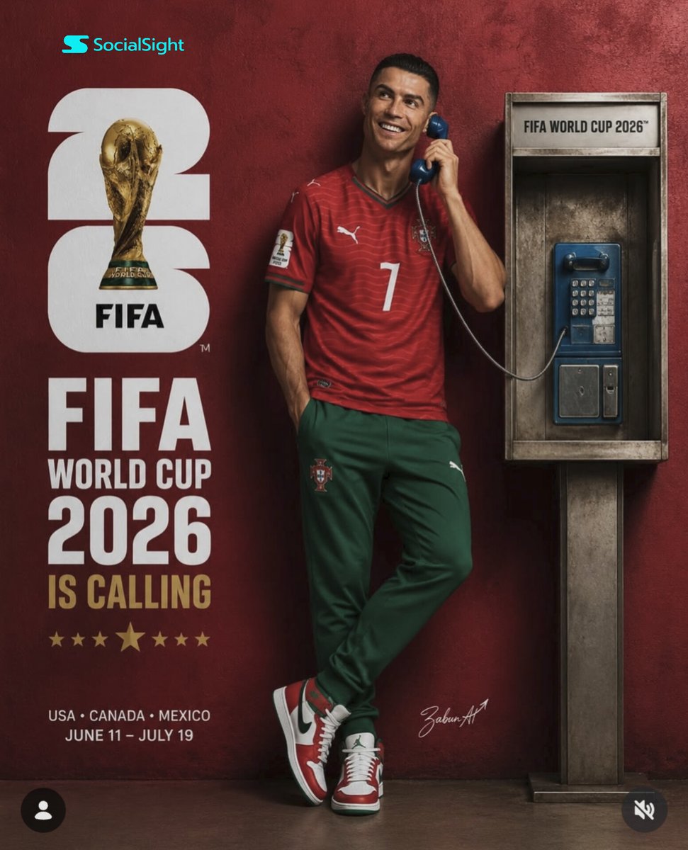 A full-body sports poster with a footballer in a red national jersey talking on a vintage payphone against a deep burgundy wall. Bold white and gold typography…