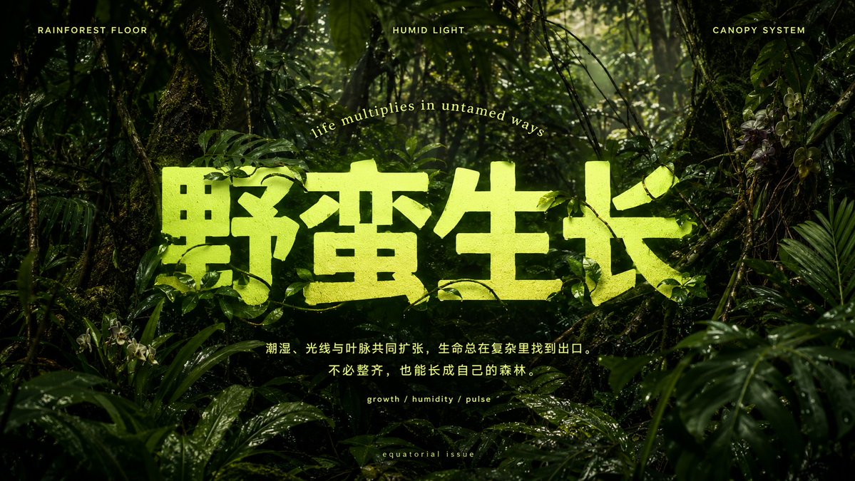 Four-Character Motto Over Dense Nature Textures — AI result, variation 2 of 4