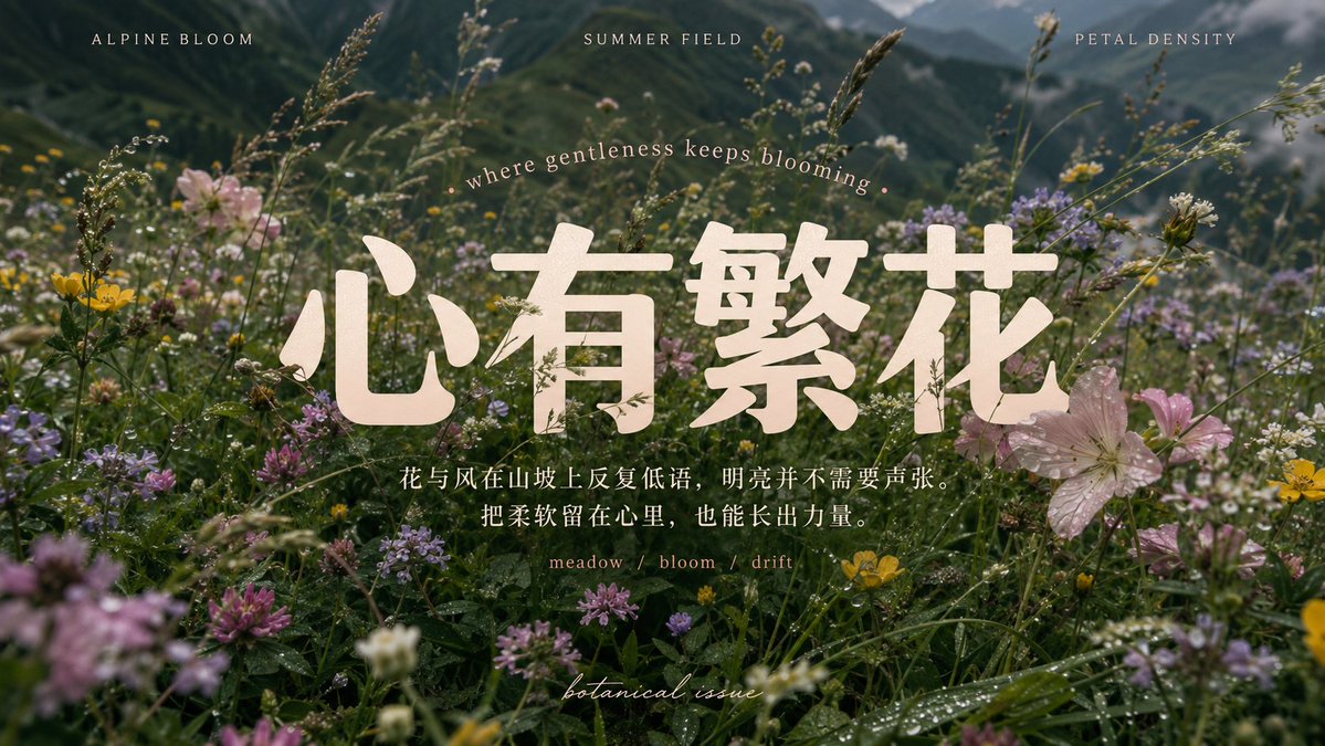 Four-Character Motto Over Dense Nature Textures — AI result, variation 3 of 4