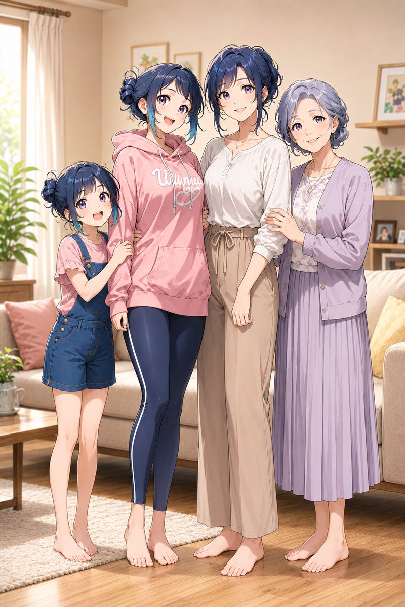 Four Generations Family Portrait in Anime Style — AI result, variation 2 of 4