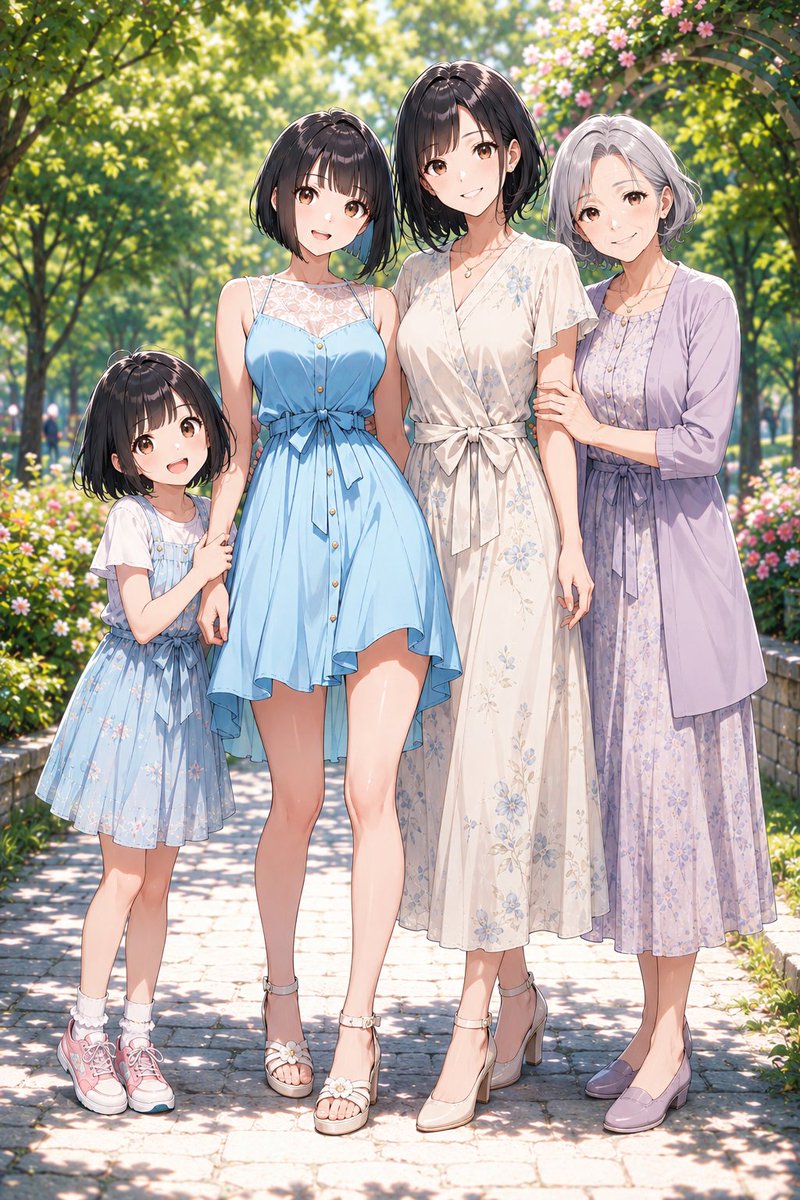 Four Generations Family Portrait in Anime Style — AI result, variation 3 of 4