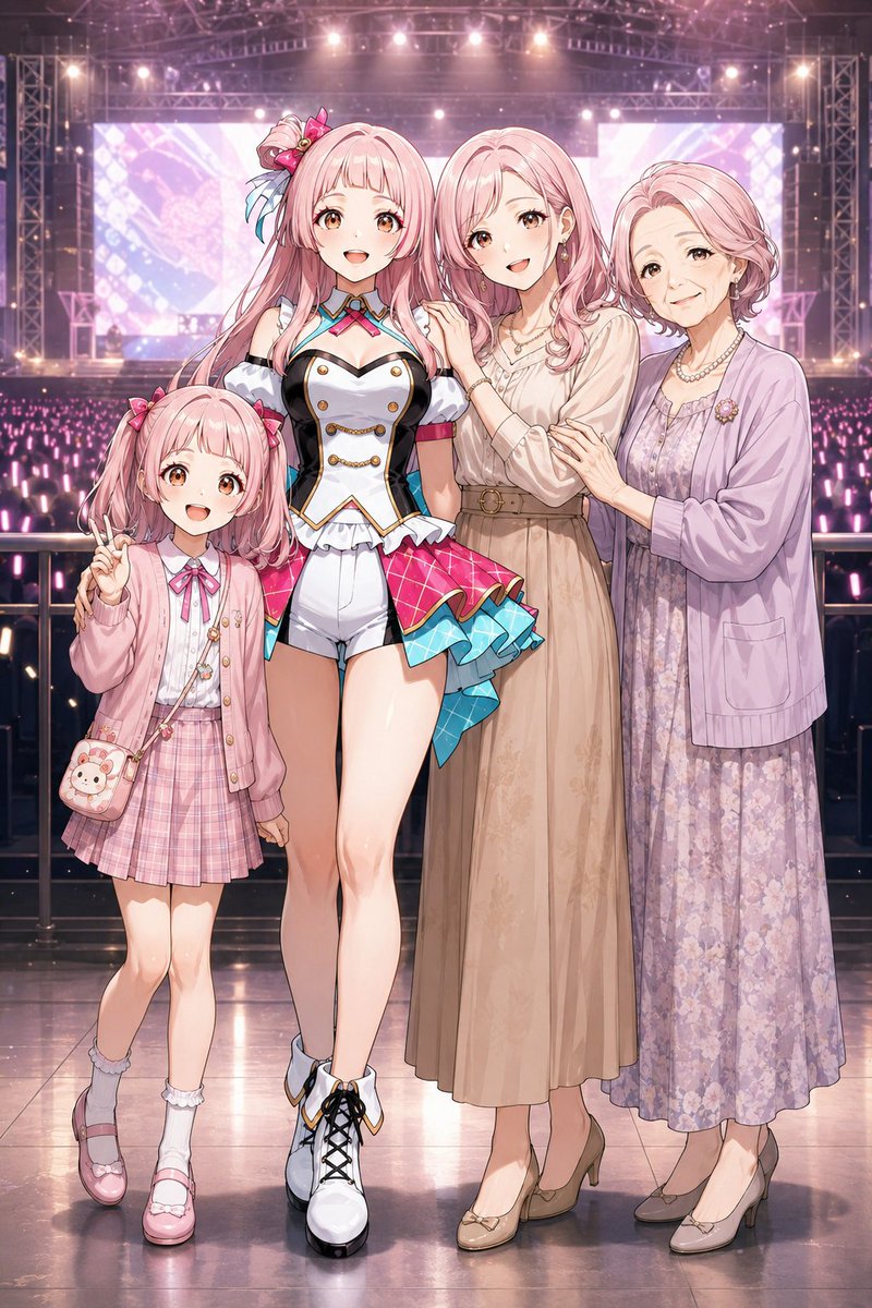 Four Generations Family Portrait in Anime Style — AI result, variation 4 of 4