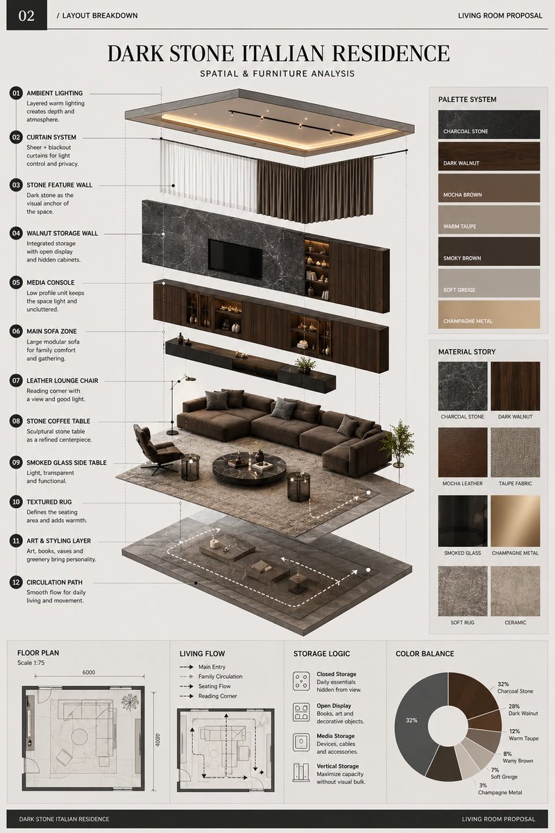 Four-Page Dark Stone Residence Board for Interiors — AI result, variation 2 of 4