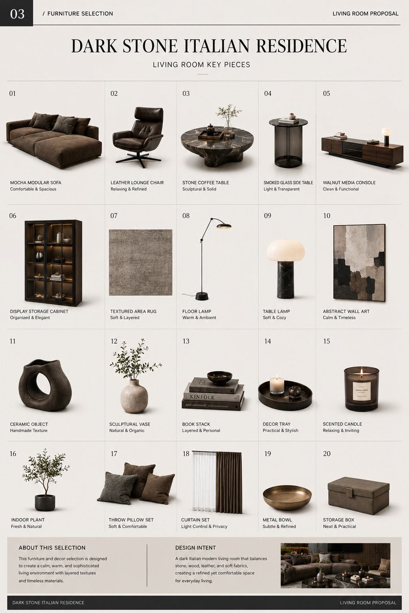 Four-Page Dark Stone Residence Board for Interiors — AI result, variation 3 of 4