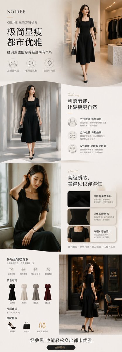 Four-Section Product Detail Page Long Image — AI result, variation 4 of 4